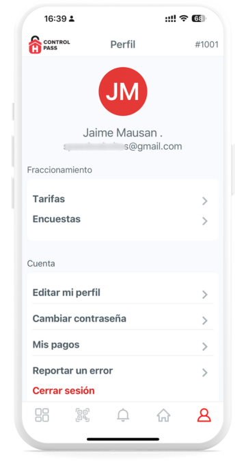 vista de datos de perfil en una aplicación de control de acceso para fraccionamientos controlpass mexico